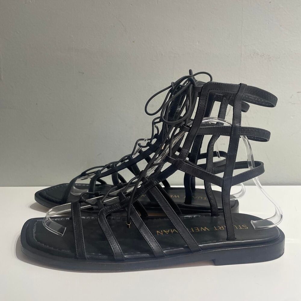 Stuart-weitzmanGladiator Square Black leather sandals - Picture 4 of 9